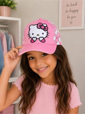 Hello Kitty Pink Hearts Baseball Cap Youth Girls Adjustable Hat New